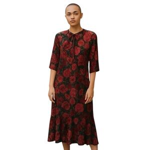 Floral Red and Black midi Dress NEW multiples plus size Womens coquette summer
